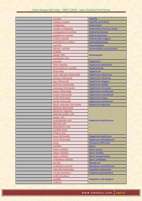 Yukarı Sorapça Bitki Adları ÜMÜT ÇINAR Upper ... - Ümüt Çınar