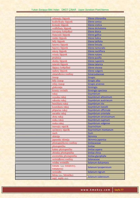 Yukarı Sorapça Bitki Adları ÜMÜT ÇINAR Upper ... - Ümüt Çınar