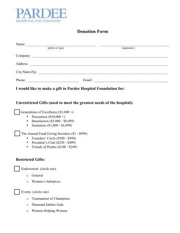 Downloadable Donation Form - Pardee Hospital