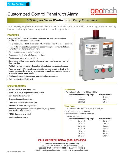 SES Simplex Series Pump Controllers - Geotech Environmental ...