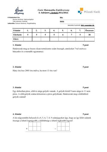 Curie Matematika EmlÃ©kverseny