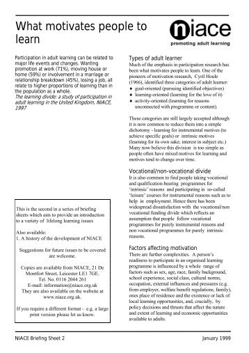 NIACE Briefing Sheet2: What motivates people to learn [PDF]