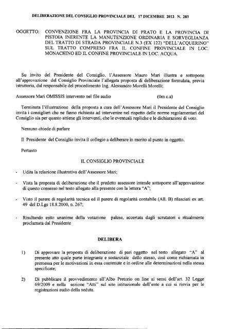 VERBALE DI DELIBERAZIONE DEL CONSIGLIO PROVINCIALE ...