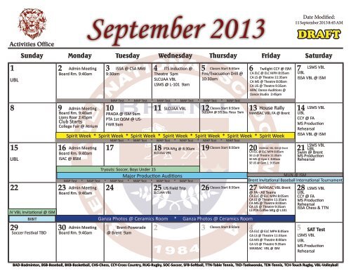 Activities Calendar - Brent International School Manila