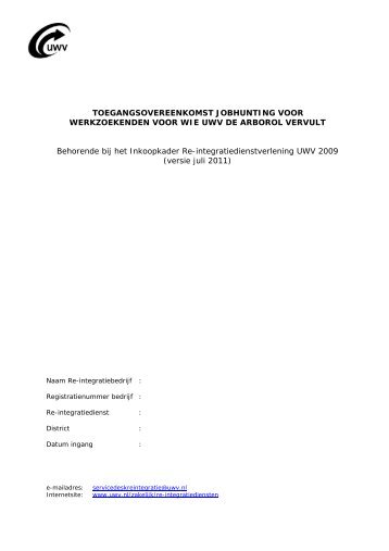 Overeenkomst Jobhunting Arboro(pdf, 163 kB) - Uwv