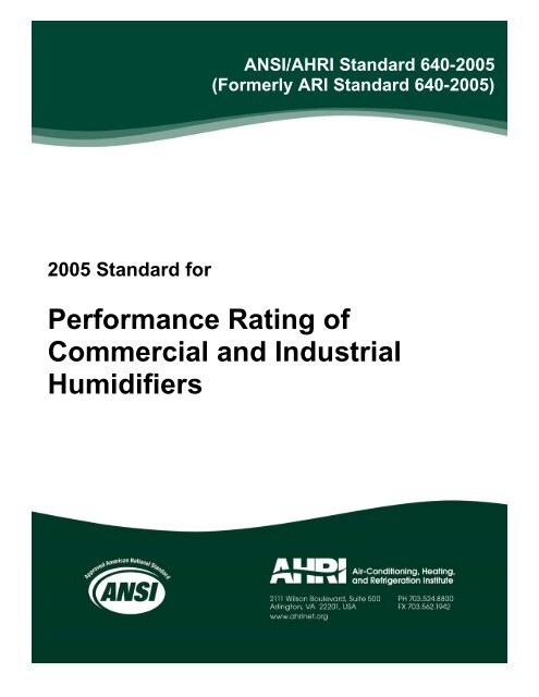 ANSI/AHRI Standard 640-2005
