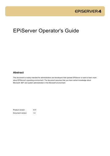 EPiServer Operator's Guide - EPiServer World