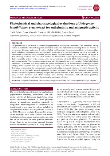 Phytochemical and pharmacological evaluations of Polygonum ...