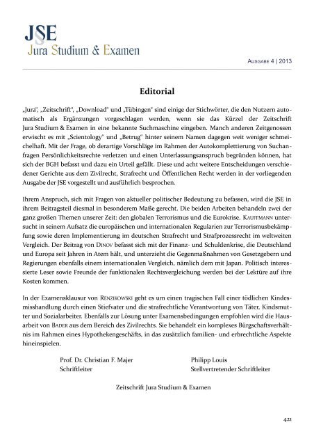 AUS DEM INHALT - Zeitschrift Jura Studium & Examen