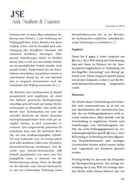 AUS DEM INHALT - Zeitschrift Jura Studium & Examen
