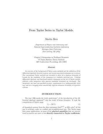From Taylor Series to Taylor Models - Beam Theory Group ...