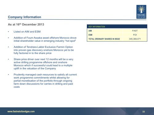 Latest Fastnet Company Investor Presentation (PDF - 5.2MB)