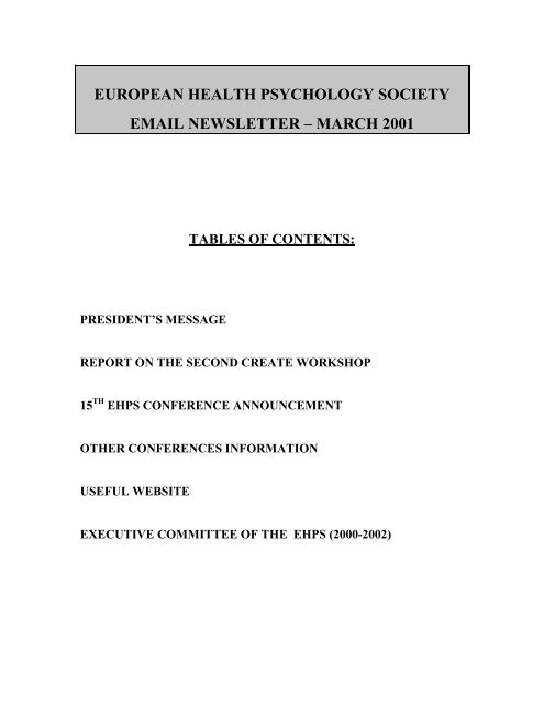 european health psychology society email newsletter – march 2001