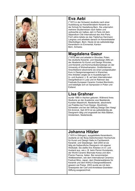 Eva Aebi Magdalena Gazur Lisa Grahner Johanna Hitzler