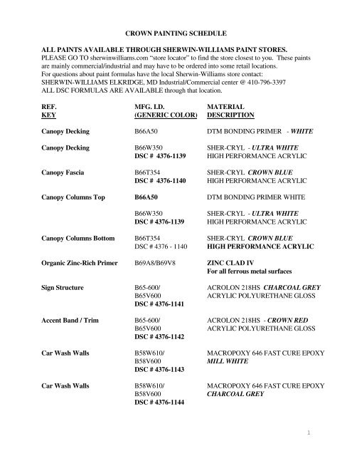 Paint Specifications and Instructions