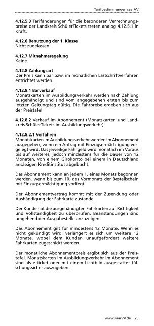 Tarifbestimmungen und Beförderungsbedingungen - Saarland-tarif.de