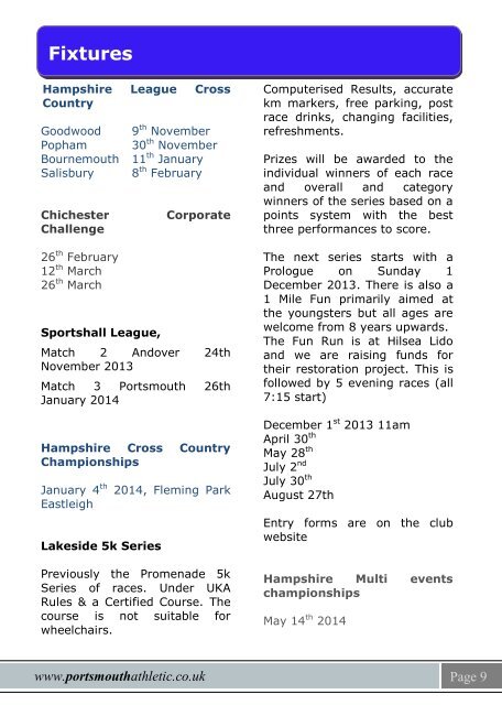 2013-10 October Newsletter - City of Portsmouth Athletic Club