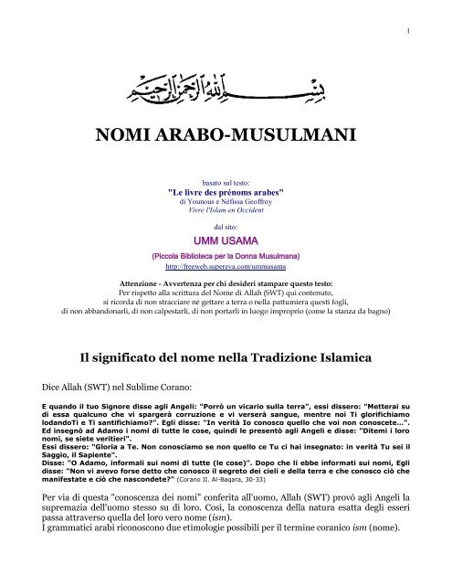 NOMI ARABO-MUSULMANI / 3 - La Madrasa di Baraka