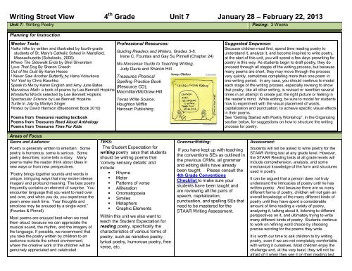 Writing Street View 4th Grade Unit 6 January 7 25, 2013 - Office of ...