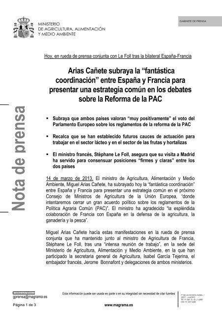 13.03.14 Rueda de prensa Ministros Agricultura EspaÃ±a y Francia