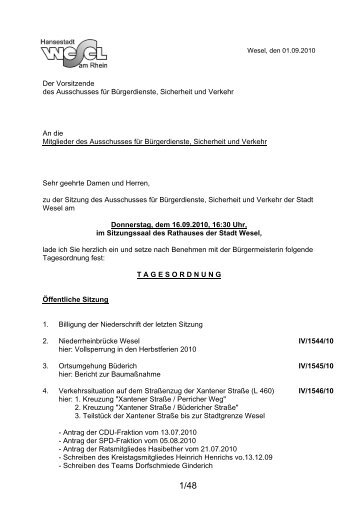 Tagesordnung zur Sitzung vom 16.09.2010 - Wesel