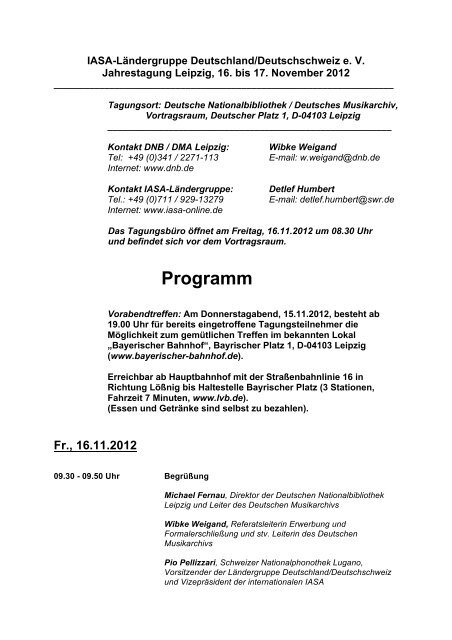 Programm - IASA-Ländergruppe Deutschland/Deutschschweiz e. V.