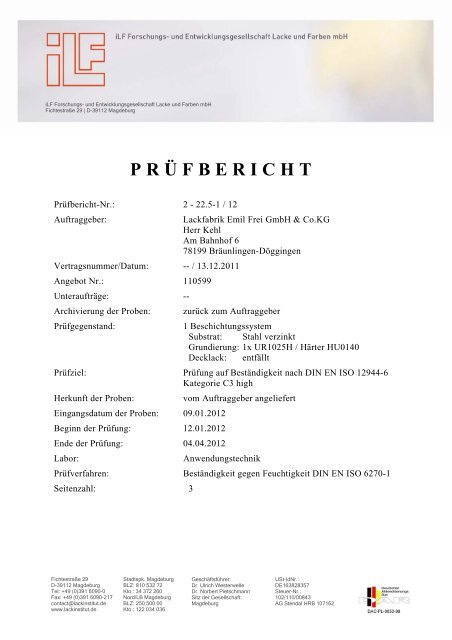 P R Ã F B E R I C H T - Emil Frei GmbH & Co.