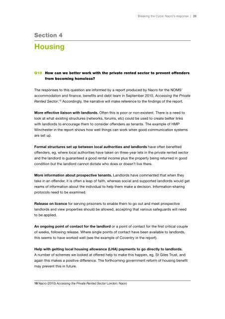 Nacro's response to Breaking the Cycle Green Paper