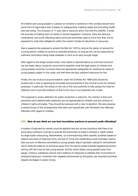 Nacro's response to Breaking the Cycle Green Paper