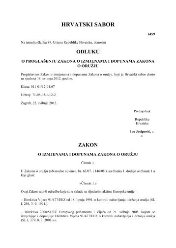 Zakon o izmjenama i dopunama zakona o oruÅ¾ju, NN 59/12