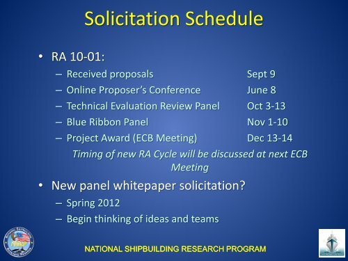 Joint Panel Meeting Program Update - NSRP