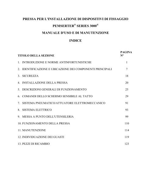 manuale d'uso e manutenzione della pressa pemserter series 3000