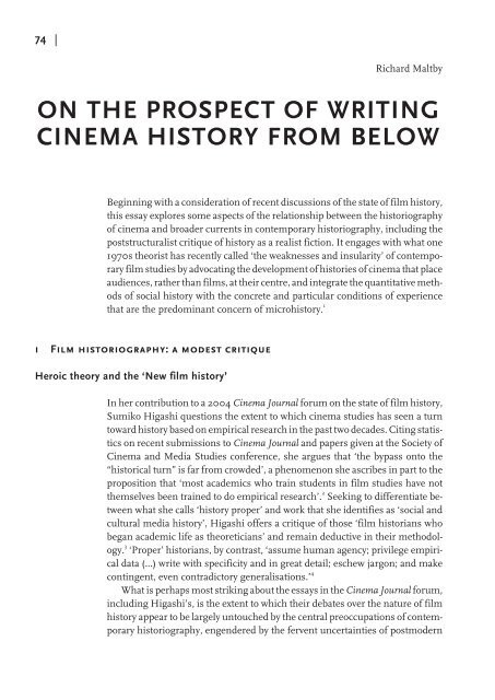 Artikel: On the prospect of writing cinema history from below