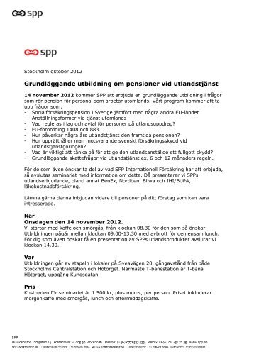 GrundlÃ¤ggande utbildning om pensioner vid utlandstjÃ¤nst - SPP