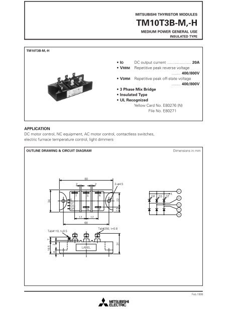 THYRISTOR MODULES Medium power general use Insulated type