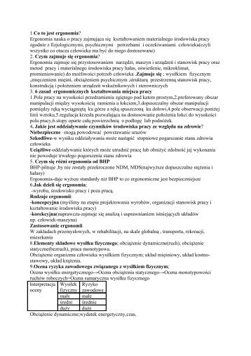 1.Co to jest ergonomia? Ergonomia nauka o pracy zajmująca się ...