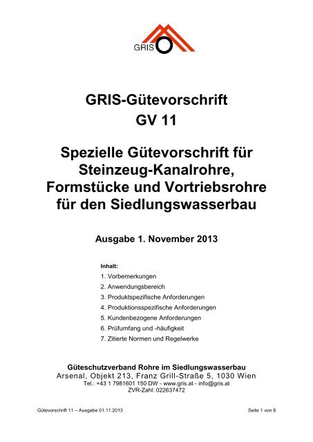 Spezielle Gütevorschrift für Steinzeug-Kanalrohre und ... - GRIS