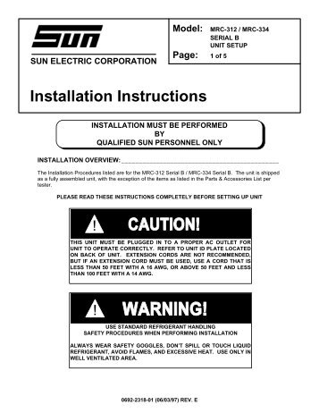 Installation Instructions - Snap-on Equipment