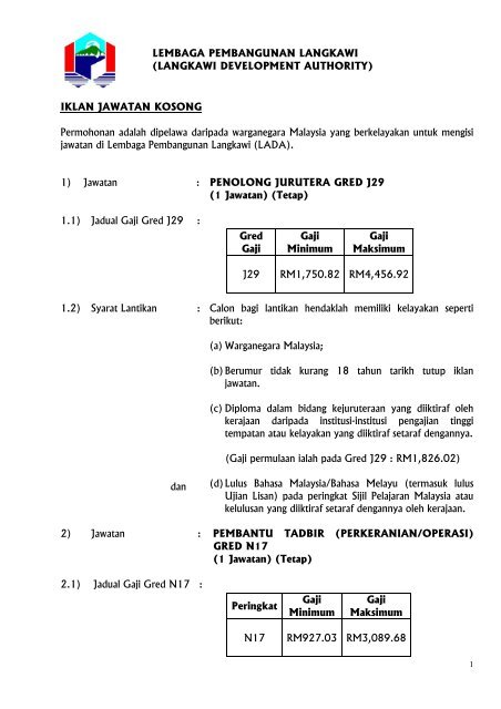 IKLAN JAWATAN KOSONG Permohonan adalah dipelawa daripada ...