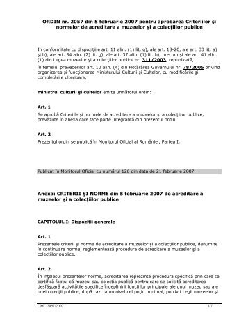 Ordinul ministrului culturii şi cultelor nr. 2057/2007 - cIMeC