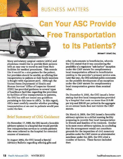 Can Your ASC Provide Free Transportation to Its Patients?