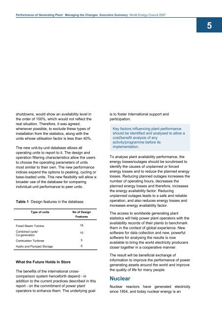 Performance of Generating Plant - World Energy Council