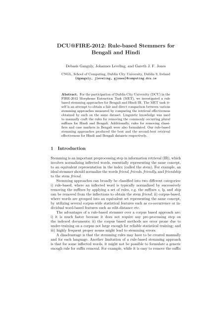 Rule-based Stemmers for Bengali and Hindi - Indian Statistical ...
