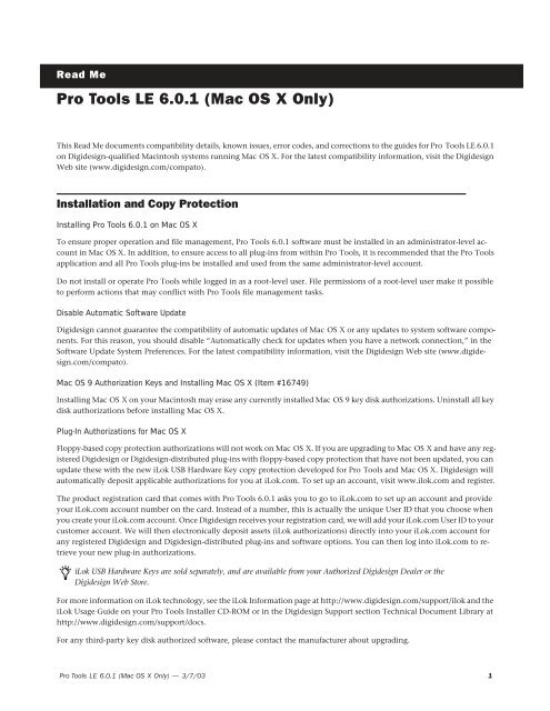 Pro Tools LE 6.0.1 Read Me.pdf - Digidesign Support Archives