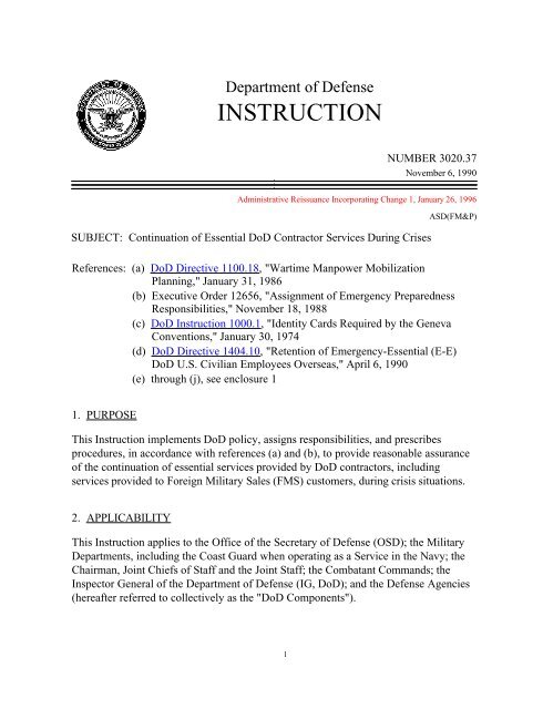 DoD Instruction 3020.37 - Army Sustainment Command