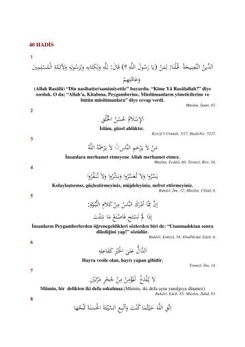 Page 1 40 HAD S 1 : ) ( : (Allah Rasûlü) “Din nasihattır/samimiyettir ...