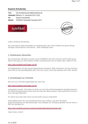 Newsletter Dezember 2010 - Das Syndikat