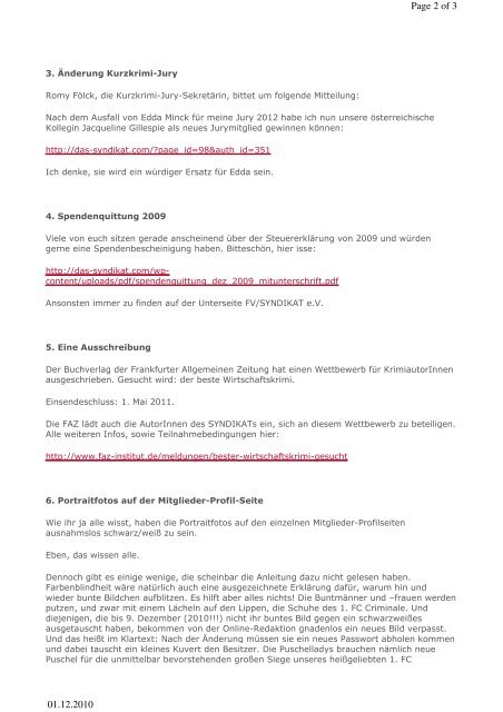 Newsletter Dezember 2010 - Das Syndikat