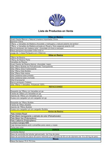 Lista de Productos en Venta - Royal Table