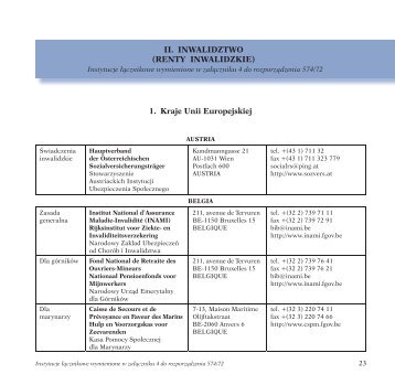 II. INWALIDZTWO (RENTY INWALIDZKIE) 1. Kraje Unii Europejskiej